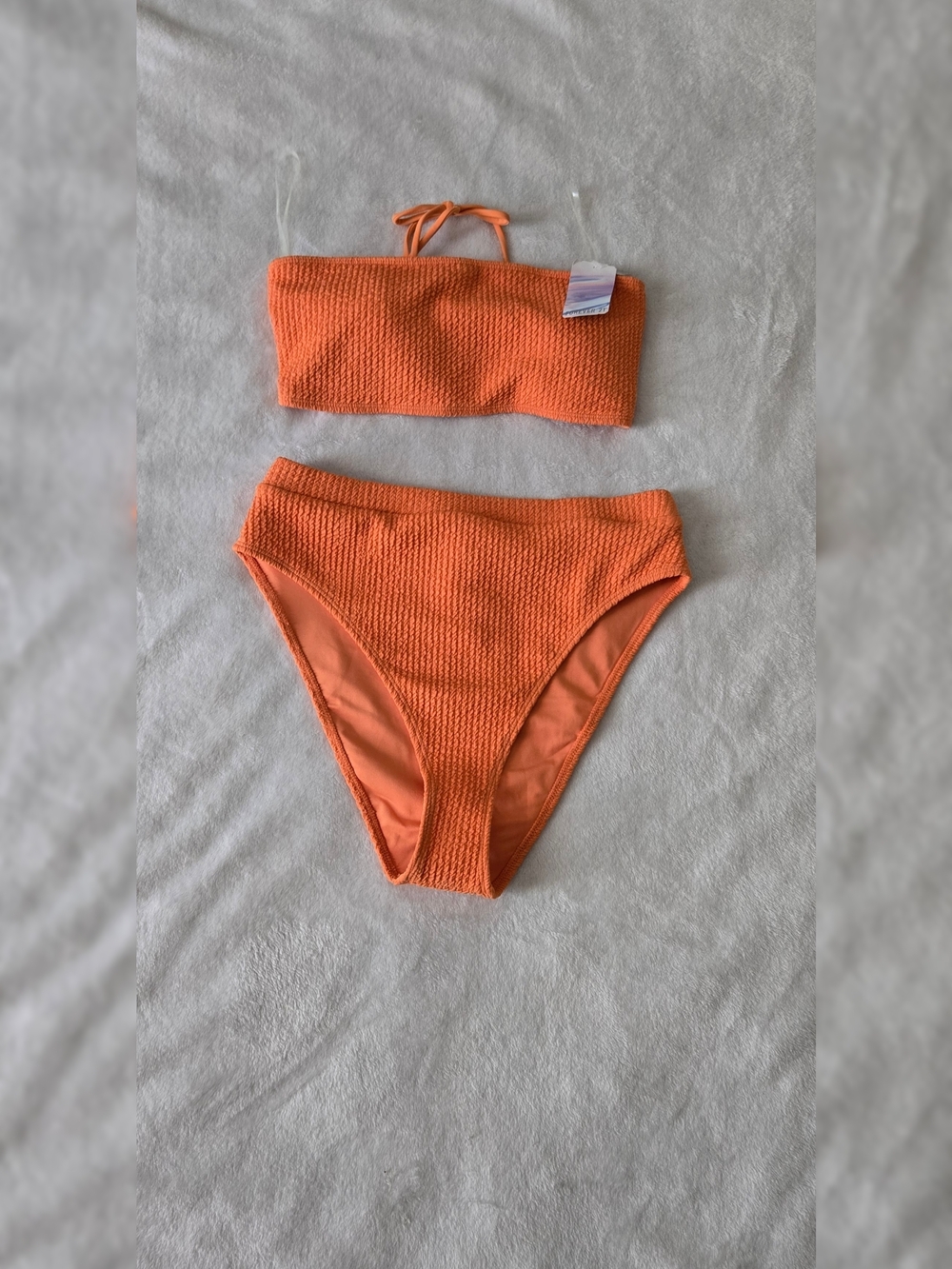 NWT Forever 21 Orange Textured Smocked Bikini Set - High Waisted - Size L - Picture 3 of 11